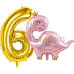 Parti Station Pembe Dinozor 6 Yaş Gold Renk Rakam Balon Set Sevimli Pembe Dinozor Konsept Doğum Günü Balon Set