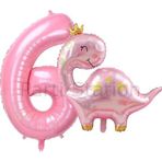 Parti Station Pembe Dinozor 6 Yaş Pembe Renk Rakam Balon Set Sevimli Pembe Dinozor Konsept Doğum Günü Balon Set