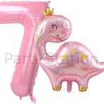 Parti Station Pembe Dinozor 7 Yaş Pembe Renk Rakam Balon Set Sevimli Pembe Dinozor Konsept Doğum Günü Balon Set