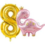 Parti Station Pembe Dinozor 8 Yaş Gold Renk Rakam Balon Set Sevimli Pembe Dinozor Konsept Doğum Günü Balon Set