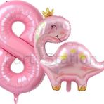 Parti Station Pembe Dinozor 8 Yaş Pembe Renk Rakam Balon Set Sevimli Pembe Dinozor Konsept Doğum Günü Balon Set