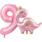 Parti Station Pembe Dinozor 9 Yaş Pembe Renk Rakam Balon Set Sevimli Pembe Dinozor Konsept Doğum Günü Balon Set