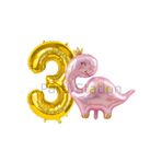 Parti Station Pembe Dinozor Temalı 3 Yaş Gold Rakam Balon Seti Doğum Günü Dekorasyonu