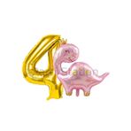 Parti Station Pembe Dinozor Temalı 4 Yaş Gold Rakam Balon Seti Doğum Günü Dekorasyonu