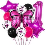 Parti Station Pembe Kelebek 1 Yaş Balon Set Kelebek Konsept Doğum Günü Balon Balon Set
