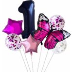 Parti Station Pembe Kelebek 1 Yaş Balon Set Yıldız Balon Folyo Set Kelebek Konsept Doğum Günü Set Yaş Balon Set