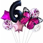 Parti Station Pembe Kelebek 6 Yaş Balon Set Yıldız Balon Folyo Set Kelebek Konsept Doğum Günü Set Yaş Balon Set