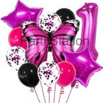 Parti Station Pembe Kelebek Konsept 1 Yaş Balon Set Kelebek Tema Doğum Günü Folyo Balon Set