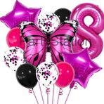 Parti Station Pembe Kelebek Konsept 8 Yaş Balon Set Kelebek Tema Doğum Günü Folyo Balon Set