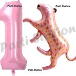 Parti Station Pembe Leopar 1 Yaş Balon Set Pembe Leopar Safari Konsept Doğum Günü Parti Balon Set