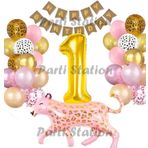 Parti Station Pembe Leopar 1 Yaş Balon Set Safari Leopar Doğum Günü Parti Balon Set Pembe Panter Jungle Balon Set