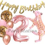 Parti Station Pembe Leopar 2 Yaş Balon Set Safari Leopar Doğum Günü Parti Balon Set Pembe Panter Jungle Balon Set