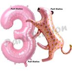 Parti Station Pembe Leopar 3 Yaş Balon Set Pembe Leopar Safari Konsept Doğum Günü Parti Balon Set