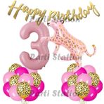Parti Station Pembe Leopar 3 Yaş Balon Set Safari Leopar Doğum Günü Parti Balon Set Pembe Panter Jungle Balon Set