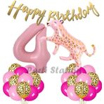 Parti Station Pembe Leopar 4 Yaş Balon Set Safari Leopar Doğum Günü Parti Balon Set Pembe Panter Jungle Balon Set