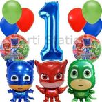 Parti Station Pijamaskeliler 1 Yaş Balon Seti Pjmasks Konsept Helyum Balon Set Pijamaskeli Doğum Günü Set