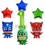 Parti Station Pijamaskeliler 1 Yaş Yeşil Rakam Balon Set Pjmasks Konsept Balon Set Pijamaskeli Doğum Günü Set
