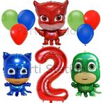 Parti Station Pijamaskeliler 2 Yaş Kırmızı Rakam Balon Set Pjmasks Konsept Balon Set Pijamaskeli Doğum Günü Set