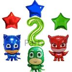 Parti Station Pijamaskeliler 2 Yaş Yeşil Rakam Balon Set Pjmasks Konsept Balon Set Pijamaskeli Doğum Günü Set