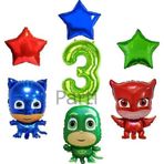 Parti Station Pijamaskeliler 3 Yaş Yeşil Rakam Balon Set Pjmasks Konsept Balon Set Pijamaskeli Doğum Günü Set