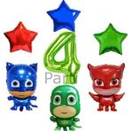 Parti Station Pijamaskeliler 4 Yaş Yeşil Rakam Balon Set Pjmasks Konsept Balon Set Pijamaskeli Doğum Günü Set