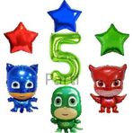 Parti Station Pijamaskeliler 5 Yaş Yeşil Rakam Balon Set Pjmasks Konsept Balon Set Pijamaskeli Doğum Günü Set