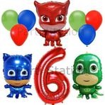 Parti Station Pijamaskeliler 6 Yaş Kırmızı Rakam Balon Set Pjmasks Konsept Balon Set Pijamaskeli Doğum Günü Set