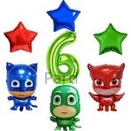 Parti Station Pijamaskeliler 6 Yaş Yeşil Rakam Balon Set Pjmasks Konsept Balon Set Pijamaskeli Doğum Günü Set