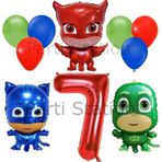 Parti Station Pijamaskeliler 7 Yaş Kırmızı Rakam Balon Set Pjmasks Konsept Balon Set Pijamaskeli Doğum Günü Set