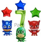 Parti Station Pijamaskeliler 7 Yaş Yeşil Rakam Balon Set Pjmasks Konsept Balon Set Pijamaskeli Doğum Günü Set
