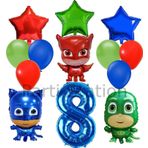 Parti Station Pijamaskeliler 8 Yaş Balon Seti Pjmasks Kedi Çocuk Baykuş Kız Kertenkele Çocuk Doğum Günü Seti