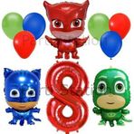 Parti Station Pijamaskeliler 8 Yaş Kırmızı Rakam Balon Set Pjmasks Konsept Balon Set Pijamaskeli Doğum Günü Set