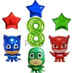 Parti Station Pijamaskeliler 8 Yaş Yeşil Rakam Balon Set Pjmasks Konsept Balon Set Pijamaskeli Doğum Günü Set