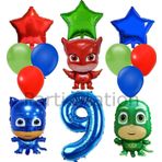 Parti Station Pijamaskeliler 9 Yaş Balon Seti Pjmasks Kedi Çocuk Baykuş Kız Kertenkele Çocuk Doğum Günü Seti