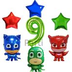 Parti Station Pijamaskeliler 9 Yaş Yeşil Rakam Balon Set Pjmasks Konsept Balon Set Pijamaskeli Doğum Günü Set