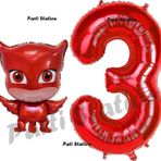 Parti Station Pijamaskeliler Baykuş Kız Balon 3 Yaş Doğum Günü Set Pjmasks Konsept Balon Ve Kırmızı Rakam Balon