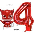 Parti Station Pijamaskeliler Baykuş Kız Balon 4 Yaş Doğum Günü Set Pjmasks Konsept Balon Ve Kırmızı Rakam Balon