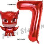 Parti Station Pijamaskeliler Baykuş Kız Balon 7 Yaş Doğum Günü Set Pjmasks Konsept Balon Ve Kırmızı Rakam Balon