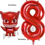 Parti Station Pijamaskeliler Baykuş Kız Balon 8 Yaş Doğum Günü Set Pjmasks Konsept Balon Ve Kırmızı Rakam Balon