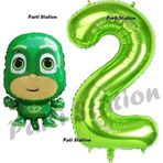 Parti Station Pijamaskeliler Kertenkele Çocuk Balon 2 Yaş Doğum Günü Set Pjmasks Konsept Balon Ve Rakam Balon