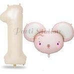 Parti Station Pink Mouse 1 Yaş Balon Set Sevimli Pembe Fare Konsept Balon Ve Rengarenk Rakam Balon Hamster Balon