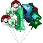 Parti Station Pokemon Bulbasaur Konsept 1 Yaş Balon Set Pokemon Bulbasaur Balon Doğum Günü Folyo Balon Set