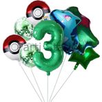 Parti Station Pokemon Bulbasaur Konsept 3 Yaş Balon Set Pokemon Bulbasaur Balon Doğum Günü Folyo Balon Set