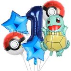 Parti Station Pokemon Squirtle Konsept 1 Yaş Balon Set Pokemon Squirtle Balon Doğum Günü Folyo Balon Set