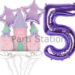 Parti Station Prenses Konsept 5 Yaş Mor Renk Rakam Balon Set Prenses Evi Şato Balon Konsept Doğum Günü Balon Set