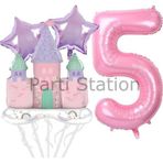 Parti Station Prenses Konsept 5 Yaş Pembe Renk Rakam Balon Set Prenses Evi Şato Balon Konsept Doğum Günü Balon Set