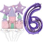Parti Station Prenses Konsept 6 Yaş Mor Renk Rakam Balon Set Prenses Evi Şato Balon Konsept Doğum Günü Balon Set