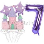 Parti Station Prenses Konsept 7 Yaş Mor Renk Rakam Balon Set Prenses Evi Şato Balon Konsept Doğum Günü Balon Set