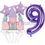 Parti Station Prenses Konsept 9 Yaş Mor Renk Rakam Balon Set Prenses Evi Şato Balon Konsept Doğum Günü Balon Set