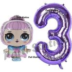 Parti Station Prenses LOL Bebek 3 Yaş Balon ve Mor Rakam Balon Doğum Günü Parti Set